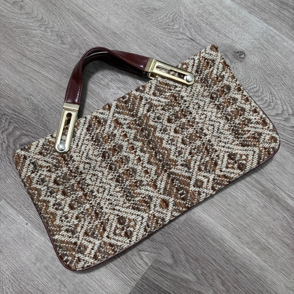 Vintage Brown Pattern Woven Purse Hand Bag Clutch